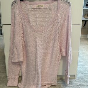 Pink free people long sleeve V-neck top